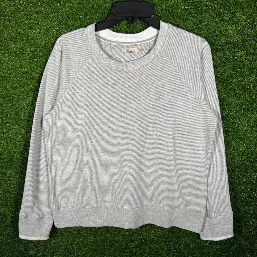 Faherty Brand Mens Grey Diagonal Stripe Raglan Crew‎ Neck Sweatshirt Size M